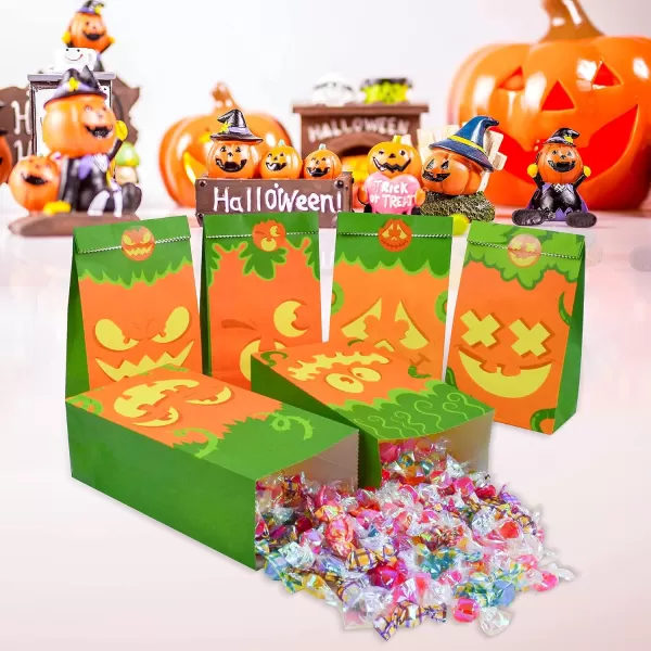 JOYIN 72 PCS Halloween Paper Treat Bags with Pumpkin Face Halloween Goodie Bags with Stickers Halloween Candy Gift Bags for Party Favor Halloween Trick or Treat Bags for Party Supplies