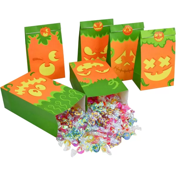 JOYIN 72 PCS Halloween Paper Treat Bags with Pumpkin Face Halloween Goodie Bags with Stickers Halloween Candy Gift Bags for Party Favor Halloween Trick or Treat Bags for Party Supplies