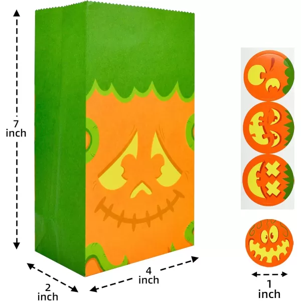 JOYIN 72 PCS Halloween Paper Treat Bags with Pumpkin Face Halloween Goodie Bags with Stickers Halloween Candy Gift Bags for Party Favor Halloween Trick or Treat Bags for Party Supplies