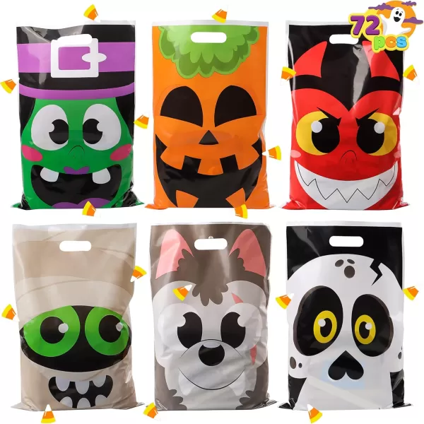 JOYIN 72 Pcs Halloween Bags Plastic Goodie Bags in 6 Designs for Halloween Candy Trick or Treating Party Favors Halloween TrickorTreat Snacks Party Supplies Classroom Prizes