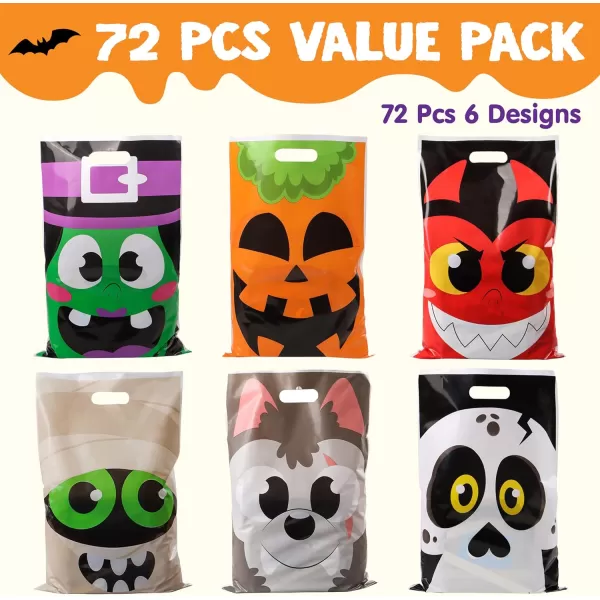 JOYIN 72 Pcs Halloween Bags Plastic Goodie Bags in 6 Designs for Halloween Candy Trick or Treating Party Favors Halloween TrickorTreat Snacks Party Supplies Classroom Prizes