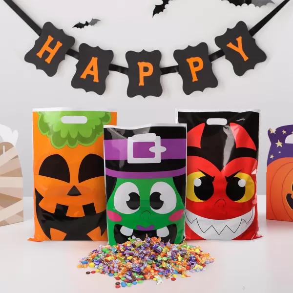 JOYIN 72 Pcs Halloween Bags Plastic Goodie Bags in 6 Designs for Halloween Candy Trick or Treating Party Favors Halloween TrickorTreat Snacks Party Supplies Classroom Prizes
