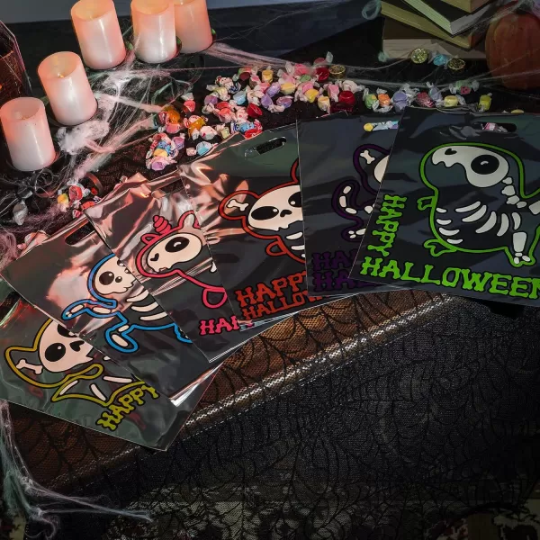 JOYIN 72 Pcs Halloween Goodie Bags Large Reflective Trick or Treat Bags Holographic Foil Candy Bags in 6 Designs Halloween Goody Gift Bags for Kids Halloween Party Favor Supplies Halloween Treats