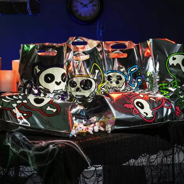 JOYIN 72 Pcs Halloween Goodie Bags Large Reflective Trick or Treat Bags Holographic Foil Candy Bags in 6 Designs Halloween Goody Gift Bags for Kids Halloween Party Favor Supplies Halloween Treats