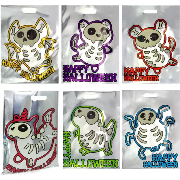 JOYIN 72 Pcs Halloween Goodie Bags Large Reflective Trick or Treat Bags Holographic Foil Candy Bags in 6 Designs Halloween Goody Gift Bags for Kids Halloween Party Favor Supplies Halloween Treats