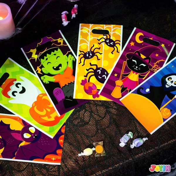 JOYIN 96 Pcs Halloween Candy Treat Bags in 6 Multi Character Designs Halloween Goodie Gift Bags Party Favors Halloween Trick or Treat Bags Event Party Supplies
