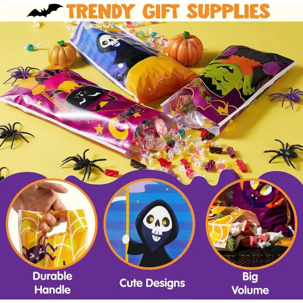 JOYIN 96 Pcs Halloween Candy Treat Bags in 6 Multi Character Designs Halloween Goodie Gift Bags Party Favors Halloween Trick or Treat Bags Event Party Supplies