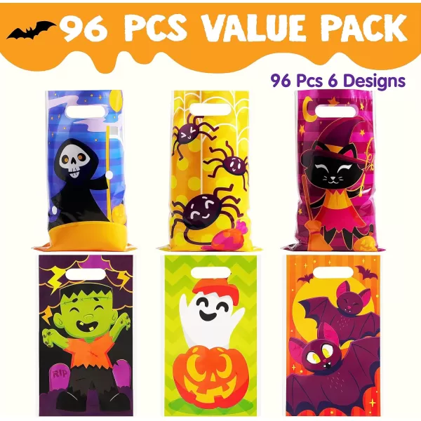 JOYIN 96 Pcs Halloween Candy Treat Bags in 6 Multi Character Designs Halloween Goodie Gift Bags Party Favors Halloween Trick or Treat Bags Event Party Supplies