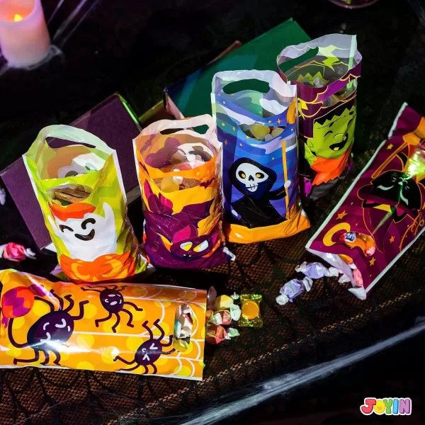 JOYIN 96 Pcs Halloween Candy Treat Bags in 6 Multi Character Designs Halloween Goodie Gift Bags Party Favors Halloween Trick or Treat Bags Event Party Supplies