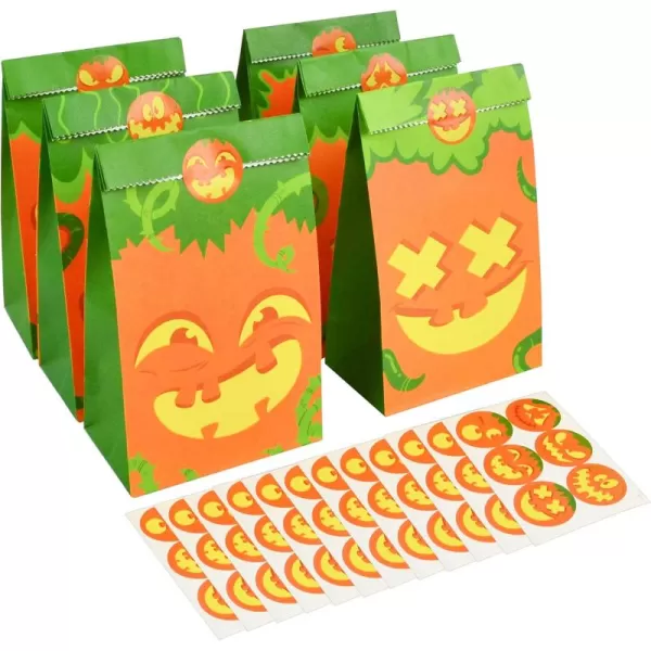JOYIN 72 PCS Halloween Paper Treat Bags with Pumpkin Face Halloween Goodie Bags with Stickers Halloween Candy Gift Bags for Party Favor Halloween Trick or Treat Bags for Party Supplies