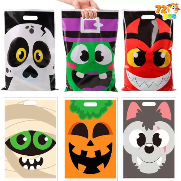 JOYIN 72 Pcs Halloween Bags Plastic Goodie Bags in 6 Designs for Halloween Candy Trick or Treating Party Favors Halloween TrickorTreat Snacks Party Supplies Classroom Prizes