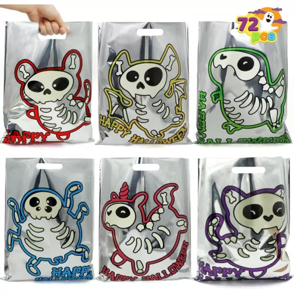 JOYIN 72 Pcs Halloween Goodie Bags Large Reflective Trick or Treat Bags Holographic Foil Candy Bags in 6 Designs Halloween Goody Gift Bags for Kids Halloween Party Favor Supplies Halloween Treats