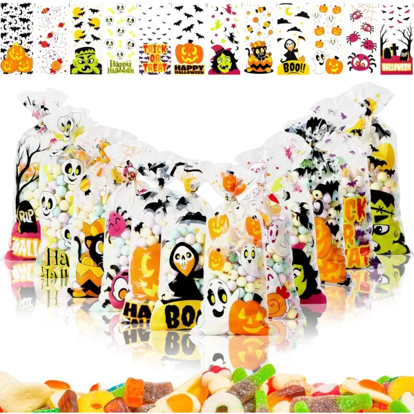 JOYIN 108 Pcs Halloween Cellophane Bags in 12 Halloween Classies Pattern Designs for TrickorTreating Halloween Party Favors Halloween Party Supplies Birthday Gifts Bags and Decoration
