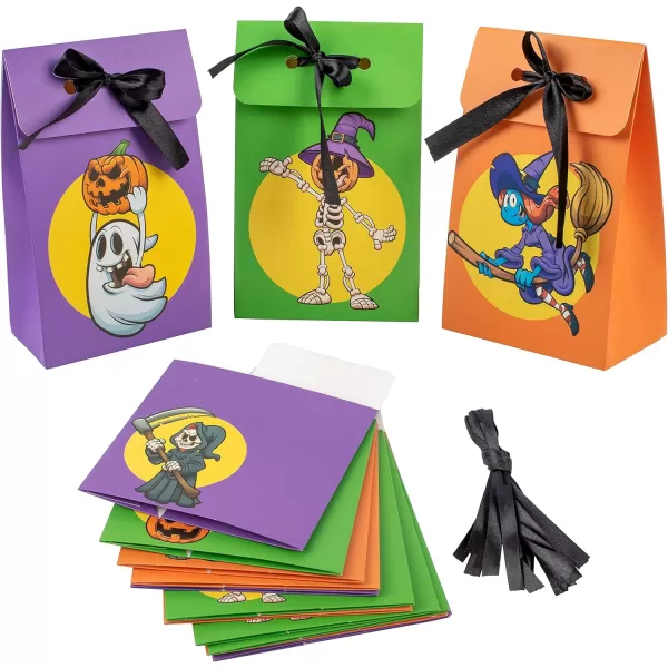 JOYIN 12 PCS Halloween Treat or Trick Paper Bags 6 Design Halloween Goodie Bags for Halloween Party Favor and Supplies Halloween Snack Candy Bags
