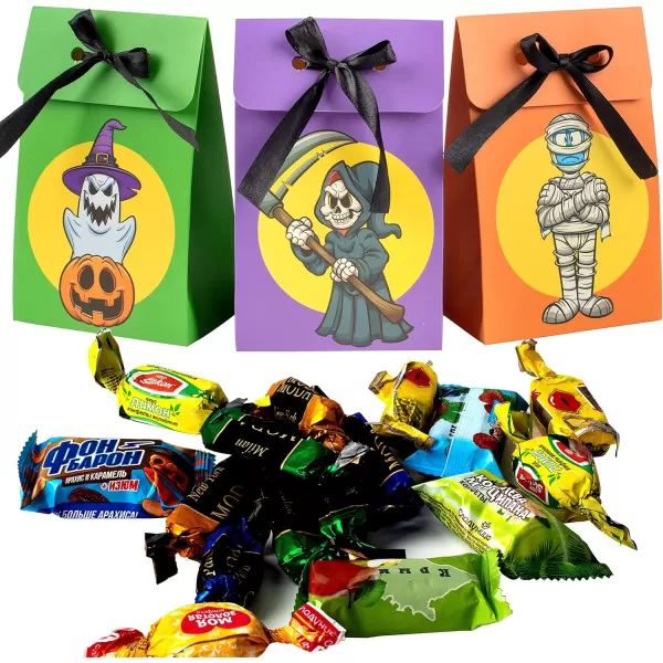 JOYIN 12 PCS Halloween Treat or Trick Paper Bags 6 Design Halloween Goodie Bags for Halloween Party Favor and Supplies Halloween Snack Candy Bags