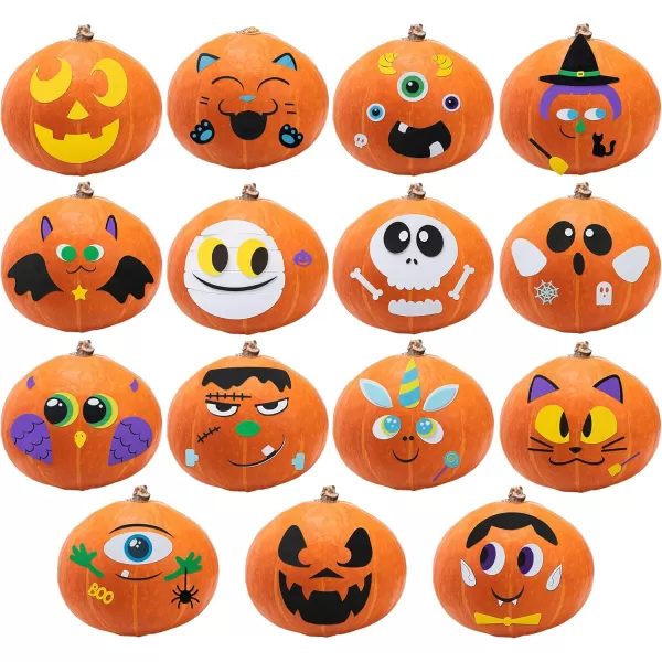 JOYIN 15 Packs Halloween Pumpkin Decorating Stickers Foam Craft Kit Party Supplies Party Favors for Kids Cute Pumpkin Foam Stickers Jack O Lantern Face Stickers School Arts Activities Games Gifts