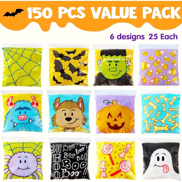 JOYIN 150 Pcs Halloween Cellophane Treat Bags Halloween Small Candy Bags Halloween Goodie Gift Bags for Trick or Treat Small Ziplock Bags for Halloween Party Favor Supplies
