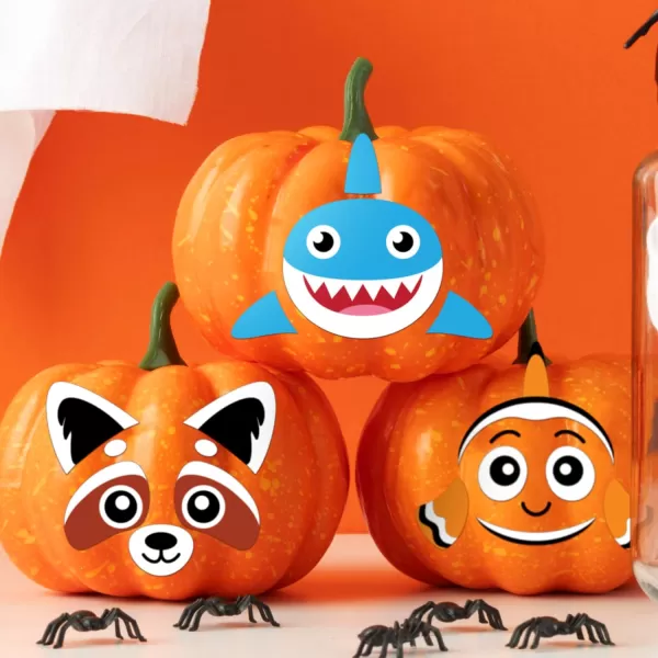 JOYIN 18 Packs Halloween Pumpkin Decorating Stickers Craft Kit Halloween Party Supplies Arts Activities Kids Party Favors Jack O Lantern Foam Face Sticker in 9 Animal Designs Classroom Party Games