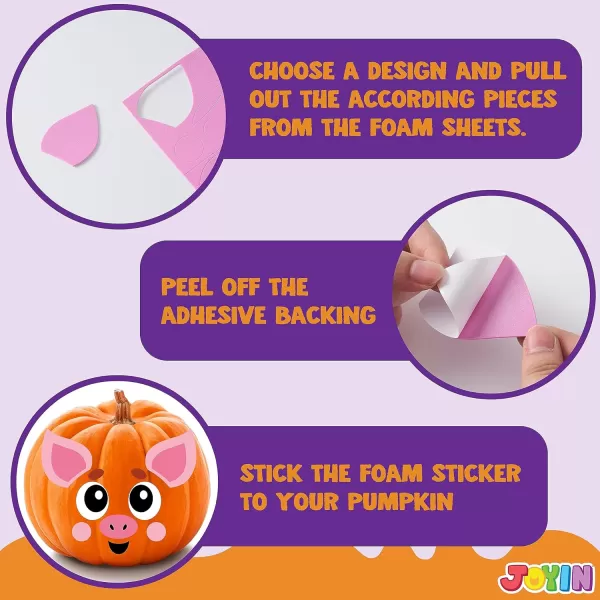 JOYIN 18 Packs Halloween Pumpkin Decorating Stickers Craft Kit Halloween Party Supplies Arts Activities Kids Party Favors Jack O Lantern Foam Face Sticker in 9 Animal Designs Classroom Party Games