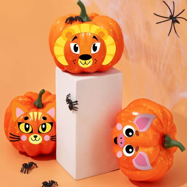JOYIN 18 Packs Halloween Pumpkin Decorating Stickers Craft Kit Halloween Party Supplies Arts Activities Kids Party Favors Jack O Lantern Foam Face Sticker in 9 Animal Designs Classroom Party Games