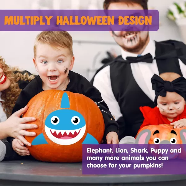 JOYIN 18 Packs Halloween Pumpkin Decorating Stickers Craft Kit Halloween Party Supplies Arts Activities Kids Party Favors Jack O Lantern Foam Face Sticker in 9 Animal Designs Classroom Party Games
