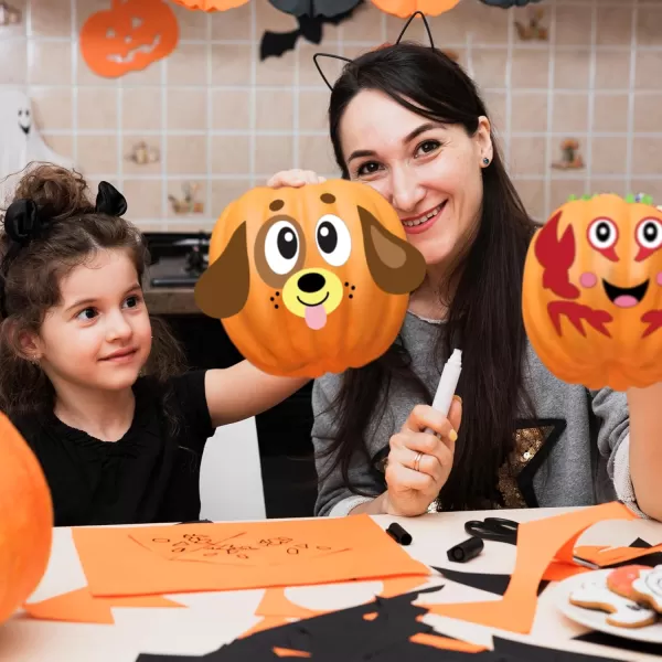 JOYIN 18 Packs Halloween Pumpkin Decorating Stickers Craft Kit Halloween Party Supplies Arts Activities Kids Party Favors Jack O Lantern Foam Face Sticker in 9 Animal Designs Classroom Party Games