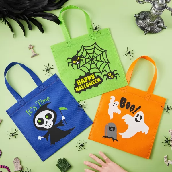 JOYIN 24pcs Halloween NonWoven Treat Bags 9quot Goodie Totes Bags with Handles Halloween Candy Bags for Kids Trick or Treating 6 Cute Designs Gift Bags Party Favor Supplies