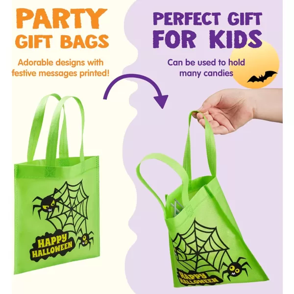 JOYIN 24pcs Halloween NonWoven Treat Bags 9quot Goodie Totes Bags with Handles Halloween Candy Bags for Kids Trick or Treating 6 Cute Designs Gift Bags Party Favor Supplies
