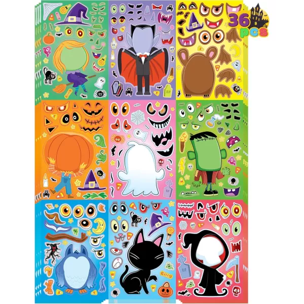 JOYIN 36 Pcs Halloween Make a Face Stickers for Kids Halloween Crafts Party Supplies Halloween Party Favor Funny Stickers with 9 Designs Halloween Games Classroom Art Activities Goodies TreatsCute Stickers