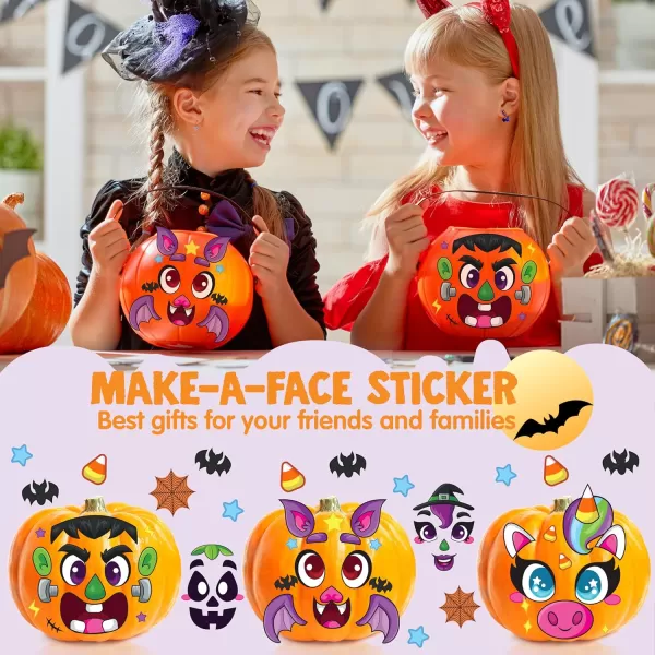 JOYIN 36 Pcs Halloween Pumpkin Face Stickers Halloween Party Favor Craft for Kids Halloween Party Supplies Pumpkin Decorating Sticker for Jack O Lantern with 18 Designs Classroom Activities Game
