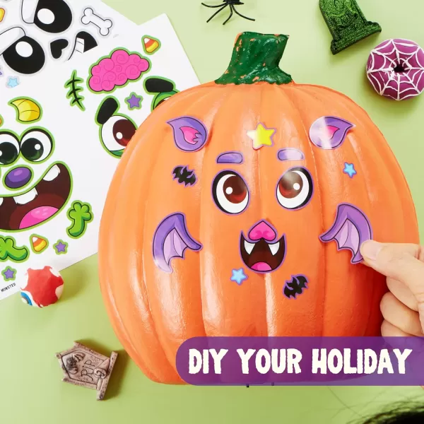 JOYIN 36 Pcs Halloween Pumpkin Face Stickers Halloween Party Favor Craft for Kids Halloween Party Supplies Pumpkin Decorating Sticker for Jack O Lantern with 18 Designs Classroom Activities Game