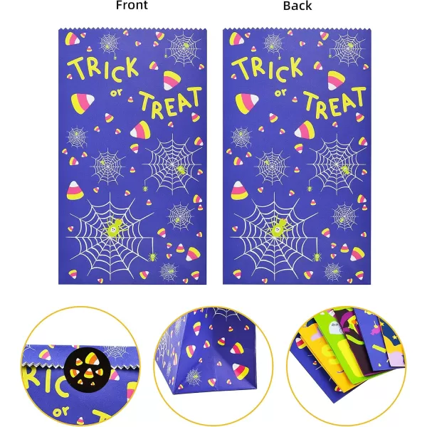 JOYIN 48 Pcs Halloween Paper Treat bags in 8 designs Halloween Trick or Treat Bags with Stickers Halloween Candy Bags Goodie Gift Bags for Halloween Party Favor Party Supplies