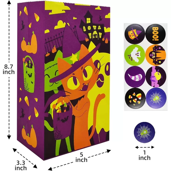 JOYIN 48 Pcs Halloween Paper Treat bags in 8 designs Halloween Trick or Treat Bags with Stickers Halloween Candy Bags Goodie Gift Bags for Halloween Party Favor Party Supplies