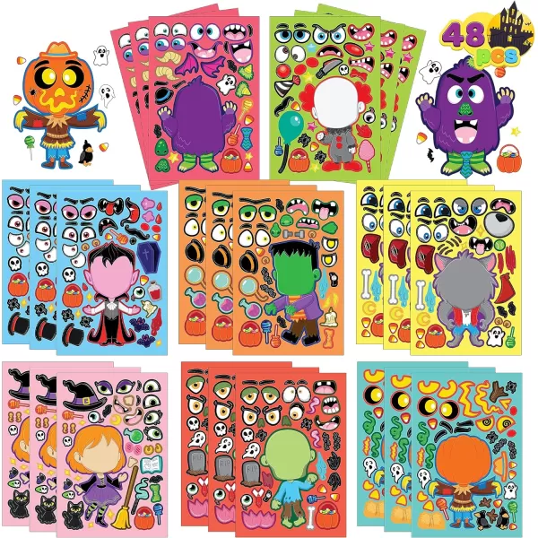 JOYIN 48 Pcs Halloween Pumpkin Stickers for Kids Halloween Party Favor Craft Party Supplies Funny Sticker Sheets with Different Pumpkin Design Classroom Activities Party Games Goodies Treat GiftsFace Stickers