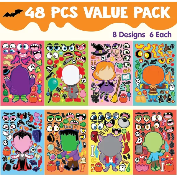JOYIN 48 Pcs Halloween Pumpkin Stickers for Kids Halloween Party Favor Craft Party Supplies Funny Sticker Sheets with Different Pumpkin Design Classroom Activities Party Games Goodies Treat GiftsFace Stickers
