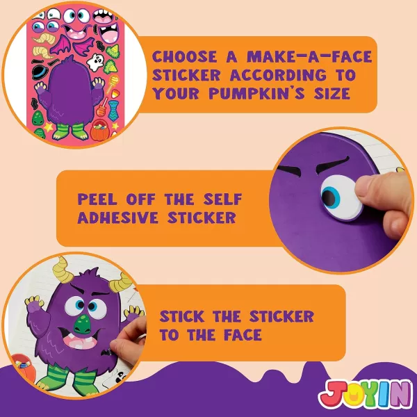 JOYIN 48 Pcs Halloween Pumpkin Stickers for Kids Halloween Party Favor Craft Party Supplies Funny Sticker Sheets with Different Pumpkin Design Classroom Activities Party Games Goodies Treat GiftsFace Stickers