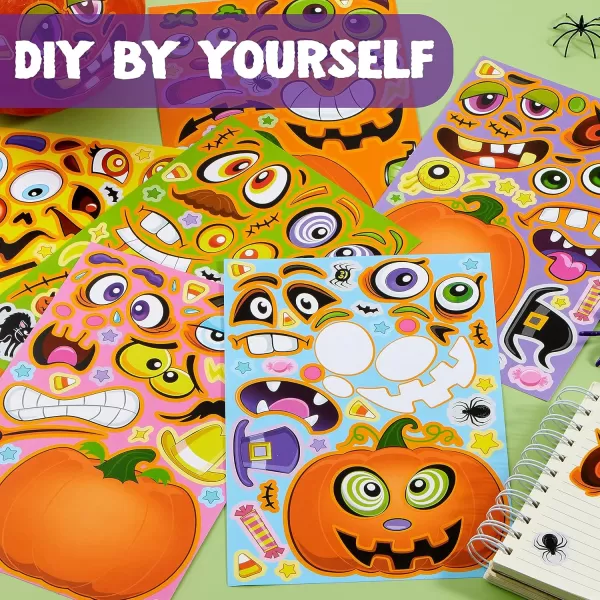 JOYIN 48 Pcs Halloween Pumpkin Stickers for Kids Halloween Party Favor Craft Party Supplies Funny Sticker Sheets with Different Pumpkin Design Classroom Activities Party Games Goodies Treat GiftsPumpkin Stickers