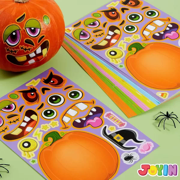 JOYIN 48 Pcs Halloween Pumpkin Stickers for Kids Halloween Party Favor Craft Party Supplies Funny Sticker Sheets with Different Pumpkin Design Classroom Activities Party Games Goodies Treat GiftsPumpkin Stickers