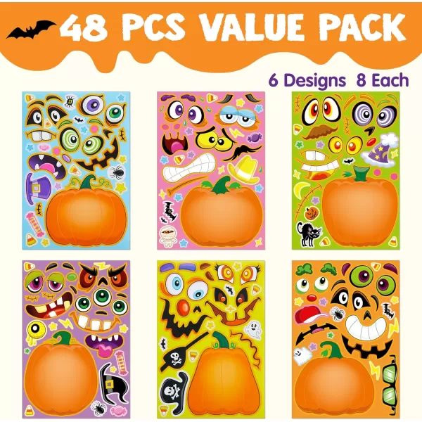 JOYIN 48 Pcs Halloween Pumpkin Stickers for Kids Halloween Party Favor Craft Party Supplies Funny Sticker Sheets with Different Pumpkin Design Classroom Activities Party Games Goodies Treat GiftsPumpkin Stickers