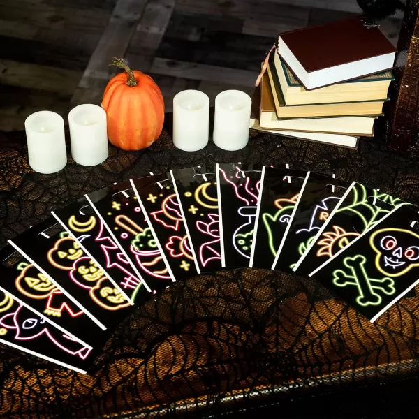 JOYIN 72 Pcs Halloween Candy Bag See Through Design with 12 Different Characters Halloween Treat Bag for Candy Bags Small Trick or Treat Bags Plastic Goodie Bags Halloween Party Favors