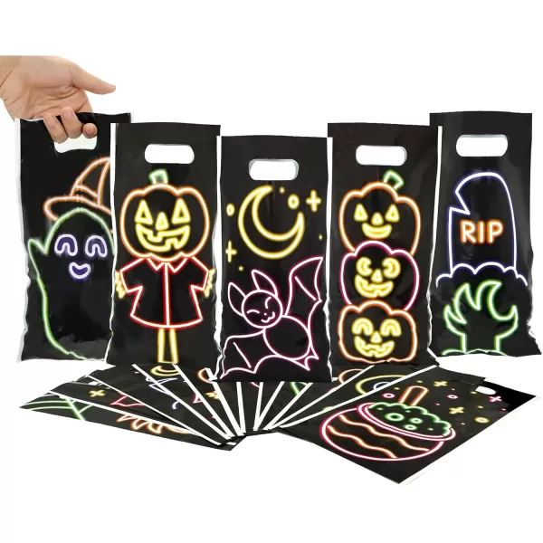 JOYIN 72 Pcs Halloween Candy Bag See Through Design with 12 Different Characters Halloween Treat Bag for Candy Bags Small Trick or Treat Bags Plastic Goodie Bags Halloween Party Favors