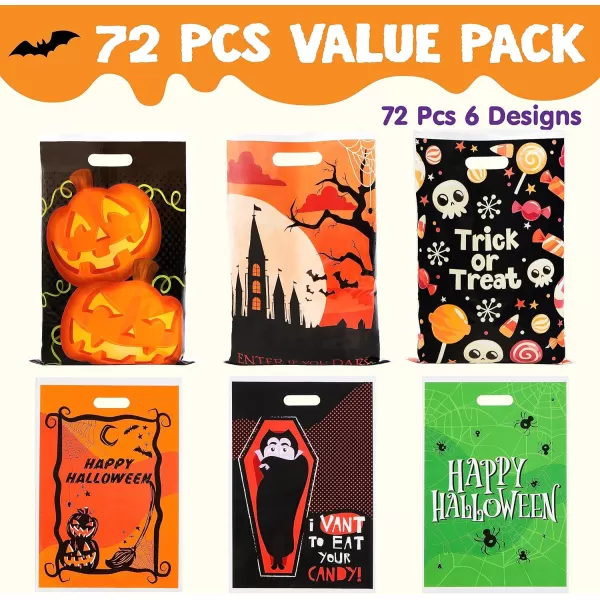 JOYIN 72 Pcs Halloween Candy Bags for Trick or Treating Plastic Goodie Bags Assorted for Halloween TrickorTreat Snacks Party Favors Event Party Favor Supplies Classroom Prizes
