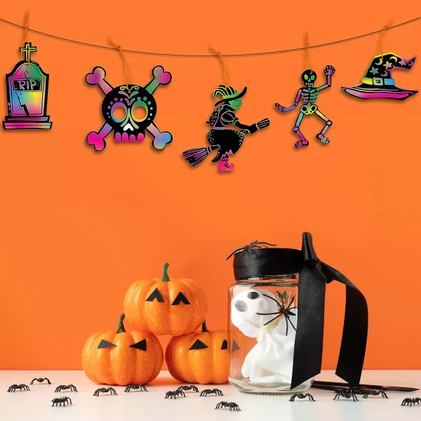 JOYIN 72 Pcs Halloween Rainbow Scratch Art Crafts for Kid Halloween Party Favors Scratch Paper for Party Supplies Classroom Activities Gifts Party Game Goodies Scratch Off Paper with 18 Designs
