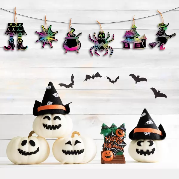 JOYIN 72 Pcs Halloween Rainbow Scratch Art Crafts for Kid Halloween Party Favors Scratch Paper for Party Supplies Classroom Activities Gifts Party Game Goodies Scratch Off Paper with 18 Designs