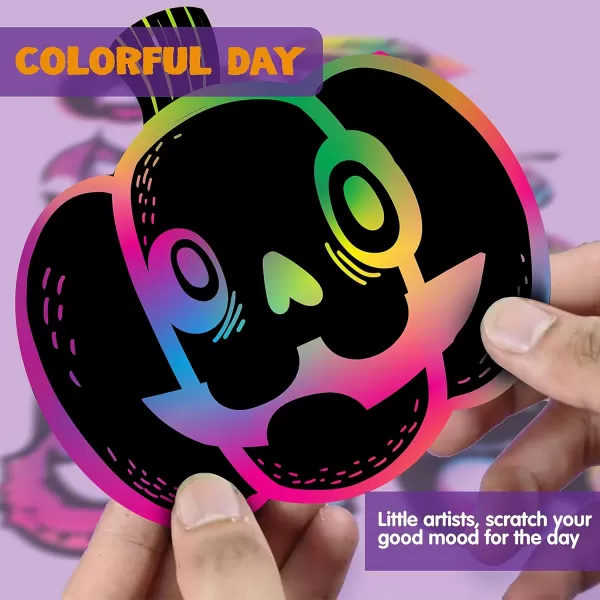 JOYIN 72 Pcs Halloween Rainbow Scratch Art Crafts for Kid Halloween Party Favors Scratch Paper for Party Supplies Classroom Activities Gifts Party Game Goodies Scratch Off Paper with 18 Designs
