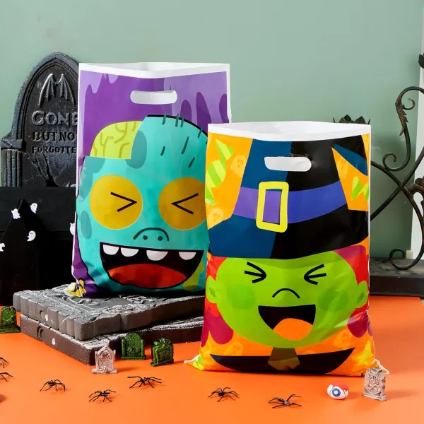 JOYIN 72 Pcs Halloween Treat Bags with 6 Designed Characters Halloween Plastic Goodie Bags Halloween Candy Bags Halloween Trick or Treat Bags for Halloween Snacks Stuffers Party Favor Supplies