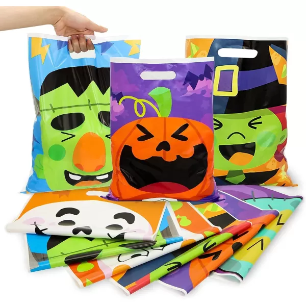 JOYIN 72 Pcs Halloween Treat Bags with 6 Designed Characters Halloween Plastic Goodie Bags Halloween Candy Bags Halloween Trick or Treat Bags for Halloween Snacks Stuffers Party Favor Supplies