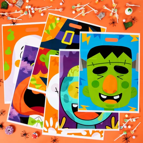 JOYIN 72 Pcs Halloween Treat Bags with 6 Designed Characters Halloween Plastic Goodie Bags Halloween Candy Bags Halloween Trick or Treat Bags for Halloween Snacks Stuffers Party Favor Supplies