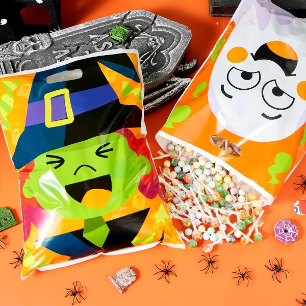 JOYIN 72 Pcs Halloween Treat Bags with 6 Designed Characters Halloween Plastic Goodie Bags Halloween Candy Bags Halloween Trick or Treat Bags for Halloween Snacks Stuffers Party Favor Supplies