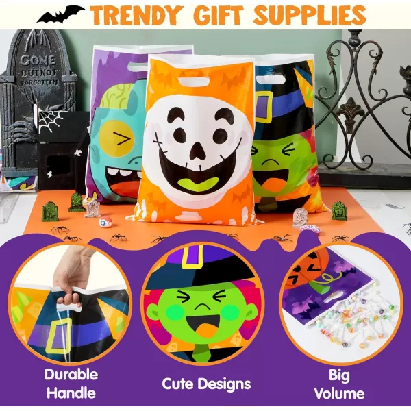 JOYIN 72 Pcs Halloween Treat Bags with 6 Designed Characters Halloween Plastic Goodie Bags Halloween Candy Bags Halloween Trick or Treat Bags for Halloween Snacks Stuffers Party Favor Supplies